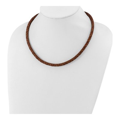 Stainless Steel Brown Leather Necklace – view 5