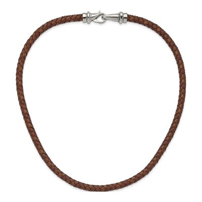 Stainless Steel Brown Leather Necklace – view 6