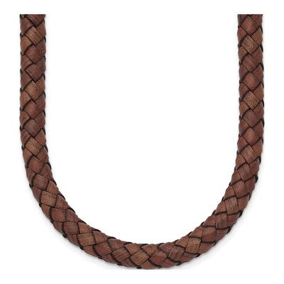 Stainless Steel Brown Leather Necklace