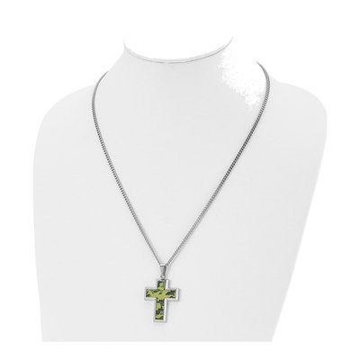 Stainless Steel Green Camo Cross Pendant Necklace – view 5