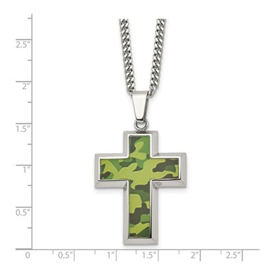 Stainless Steel Green Camo Cross Pendant Necklace – view 6