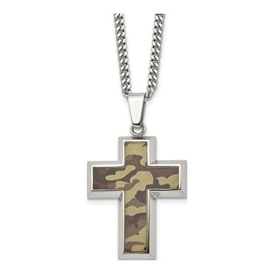 Stainless Steel Camo Cross Pendant Necklace