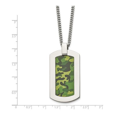 Stainless Steel Green Camo Dog Tag Pendant Necklace – view 4