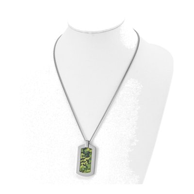 Stainless Steel Green Camo Dog Tag Pendant Necklace – view 5