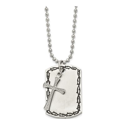 Stainless Steel Cross Dog Tag Pendant Necklace
