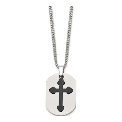 Black Stainless Steel Cross Dog Tag Pendant Necklace – view 5
