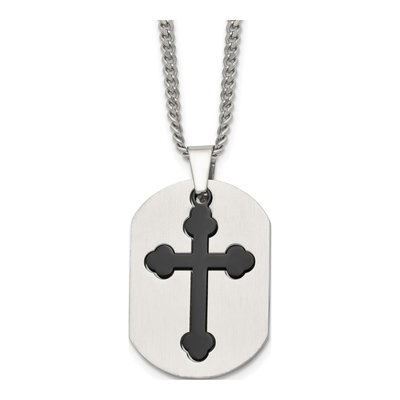 Black Stainless Steel Cross Dog Tag Pendant Necklace