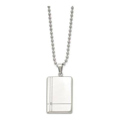 Stainless Steel CZ Dog Tag Pendant Necklace – view 4