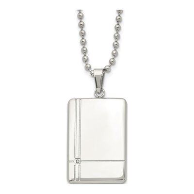 Stainless Steel CZ Dog Tag Pendant Necklace