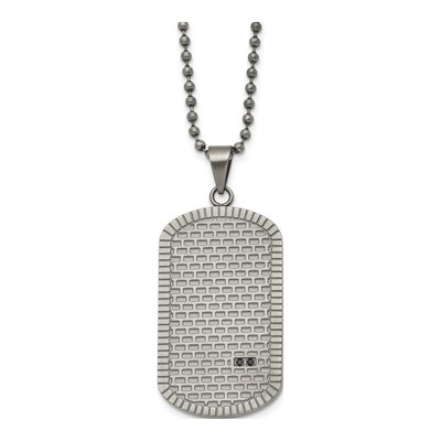 Black Stainless Steel CZ Dog Tag Pendant Necklace
