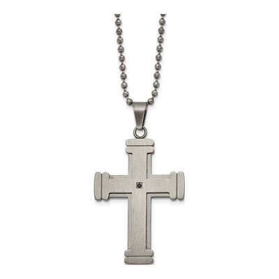 Stainless Steel CZ Cross Pendant Necklace