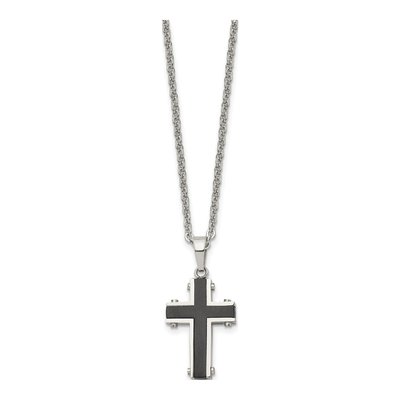 Black Stainless Steel Black Cross Pendant Necklace – view 4