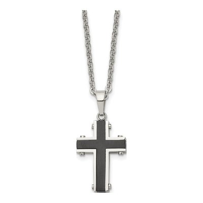 Black Stainless Steel Black Cross Pendant Necklace
