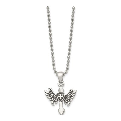 Stainless Steel Cross Wings Pendant Necklace – view 4
