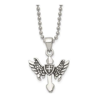 Stainless Steel Cross Wings Pendant Necklace
