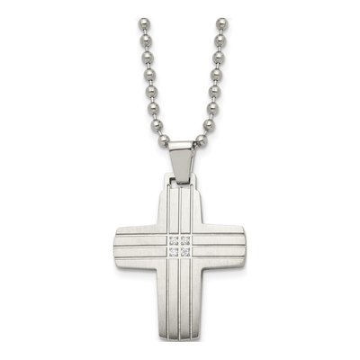 Stainless Steel CZ Cross Pendant Necklace