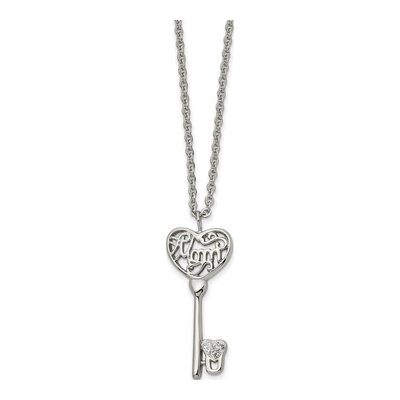 Stainless Steel Crystal Mom Heart Key Pendant Necklace