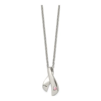 Stainless Steel CZ Awareness Pendant Necklace – view 3