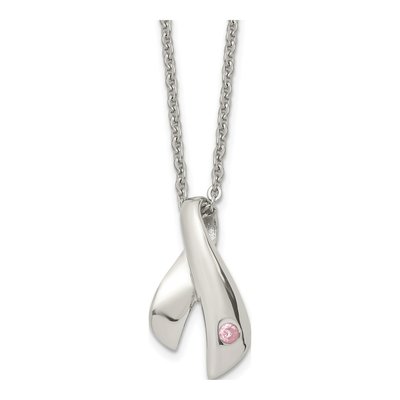 Stainless Steel CZ Awareness Pendant Necklace