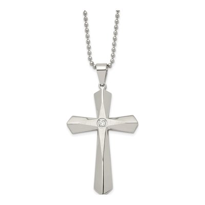 Stainless Steel CZ Cross Pendant Necklace