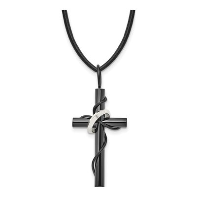 Black Stainless Steel Cross Pendant Necklace