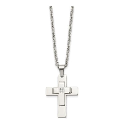 Stainless Steel CZ Cross Pendant Necklace – view 4