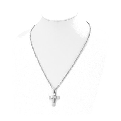 Stainless Steel CZ Cross Pendant Necklace – view 5