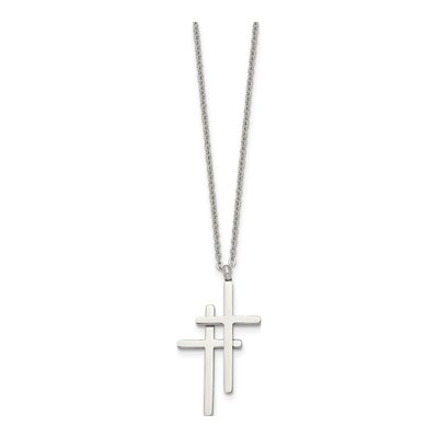 Stainless Steel Double Cross Pendant Necklace – view 4