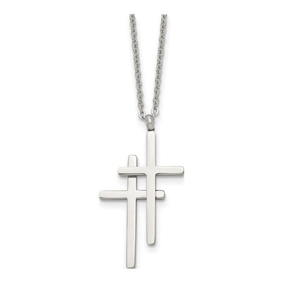 Stainless Steel Double Cross Pendant Necklace