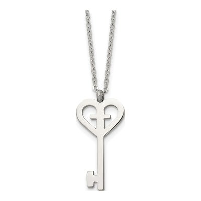Stainless Steel Key Cross Pendant Necklace