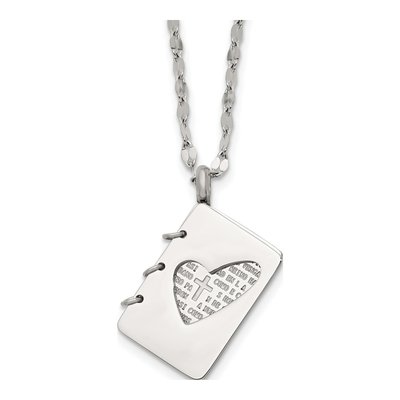 Stainless Steel Lord's Prayer Notebook Pendant Necklace