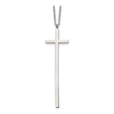 Stainless Steel Long Cross Pendant Necklace
