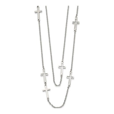 Stainless Steel Two Strand Cross Pendant Necklace – view 3