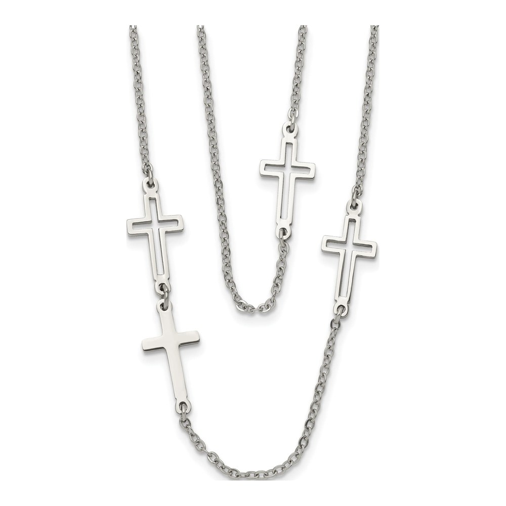 Stainless Steel Two Strand Cross Pendant Necklace