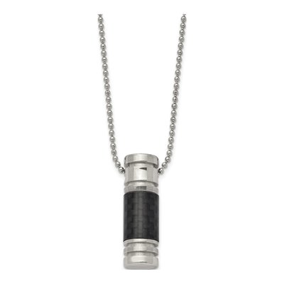 Stainless Steel Carbon Fiber Cylinder Pendant Necklace