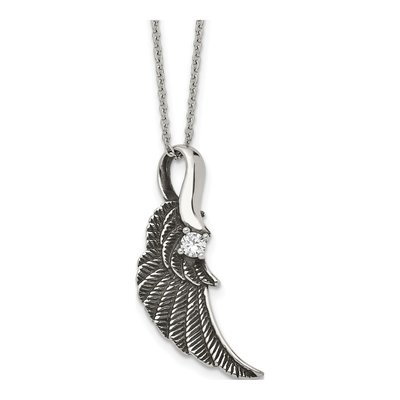 Stainless Steel Crystal Wing Pendant Necklace