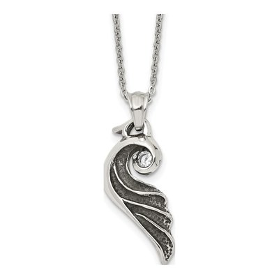 Black Stainless Steel Crystal Wing Pendant Necklace