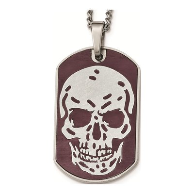 Stainless Steel Brown IP Skull Dog Tag Pendant Necklace – view 3