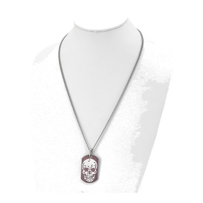 Stainless Steel Brown IP Skull Dog Tag Pendant Necklace – view 5