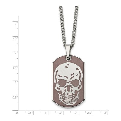 Stainless Steel Brown IP Skull Dog Tag Pendant Necklace – view 6