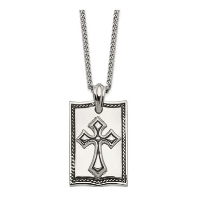 Stainless Steel Cross Dog Tag Pendant Necklace