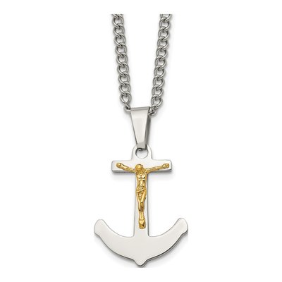 Stainless Steel Crucifix Anchor Pendant Necklace
