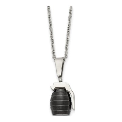 Black Stainless Steel Grenade Pendant Necklace