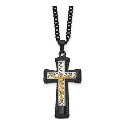 Black Stainless Steel Crucifix Pendant Necklace