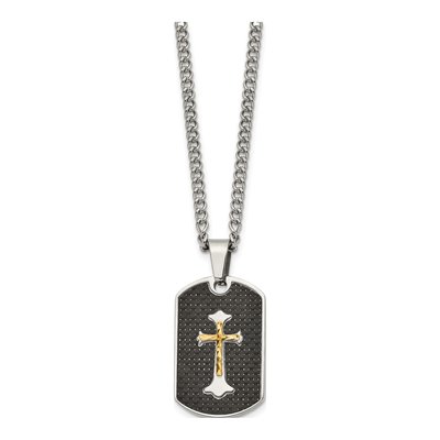 Stainless Steel Cross on Curb Pendant Necklace – view 4