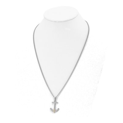 Stainless Steel & 14K Gold Diamond Cross Pendant Necklace – view 5