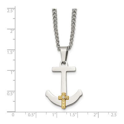 Stainless Steel & 14K Gold Diamond Cross Pendant Necklace – view 6