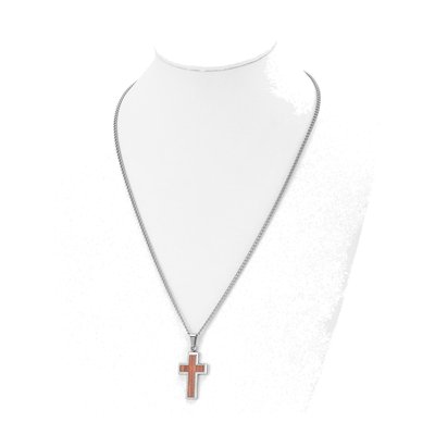 Stainless Steel Wood Inlay Cross Pendant Necklace – view 5