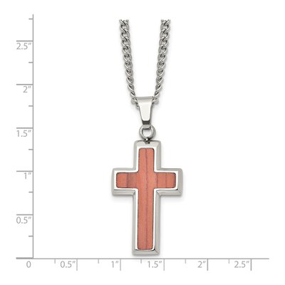 Stainless Steel Wood Inlay Cross Pendant Necklace – view 6