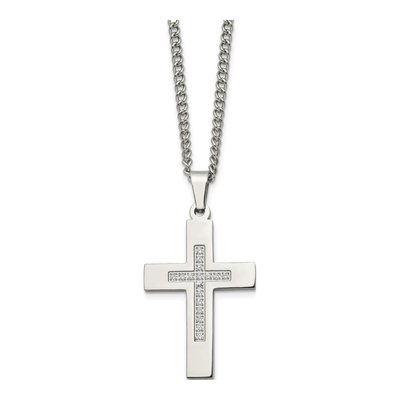 Stainless Steel CZ Cross Pendant Necklace – view 4
